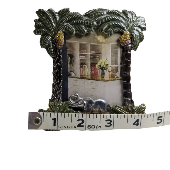 Lucky Elephant, Jeweled Metal Picture Frame w/ Palm Trees, & Genuine Crystals - Picture 12 of 13